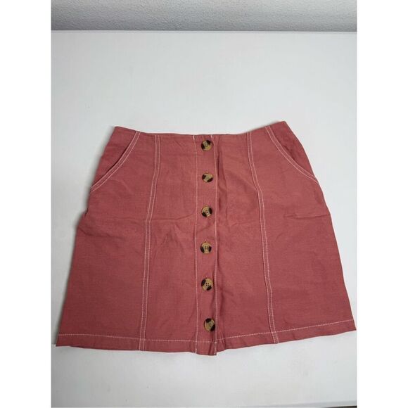 Clockhouse Women’s Cotton Pink Peach Button Front Mini Skirt Sz 38 EU/ S US - Picture 1 of 7